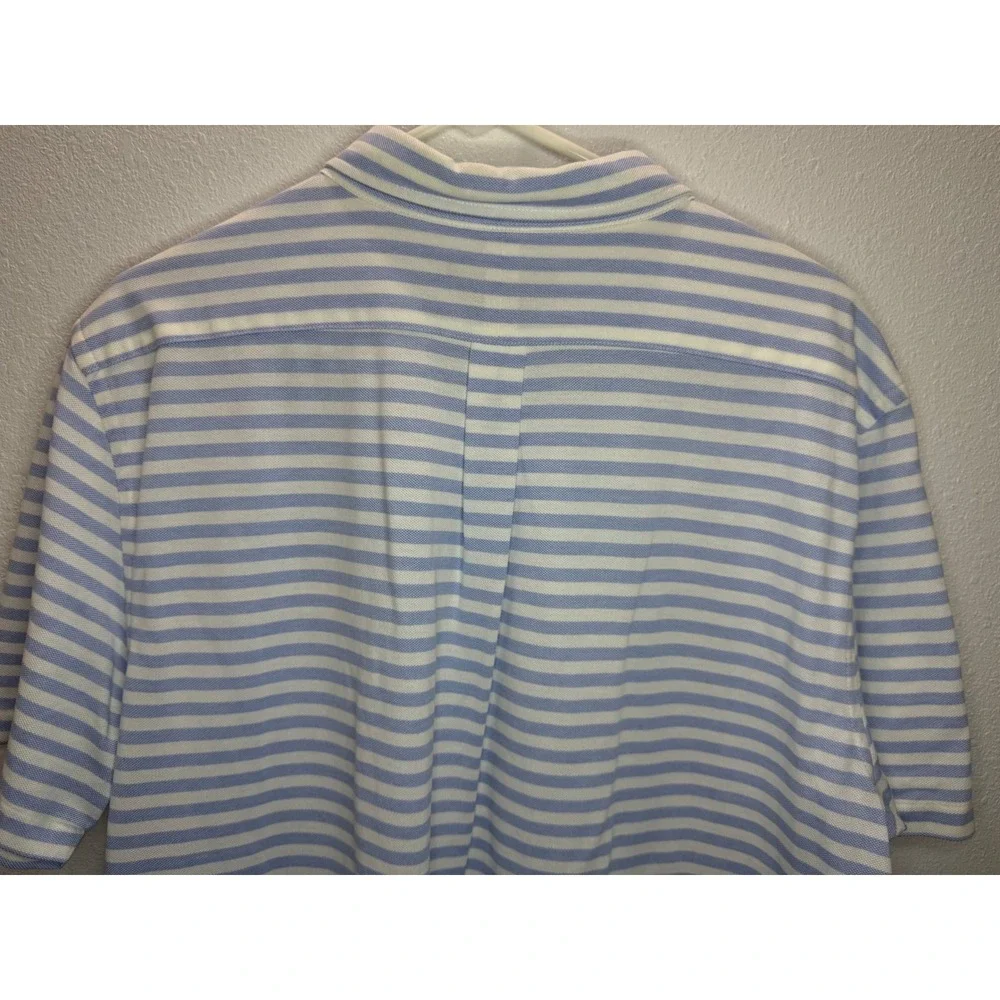 Ralph Lauren Knit Oxford Polo Shirt Mens XL Blue White Striped Short Sleeve